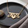 Hebrew Name Necklace 14K Solid Gold, Personalized Heart Pendant, Yellow or White, Box Chain - handmade in Israel