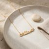 Solid Gold Name Necklace 14K Yellow or White, Birthstone Flower Charm, Cursive Nameplate 45mm - handmade in Israel