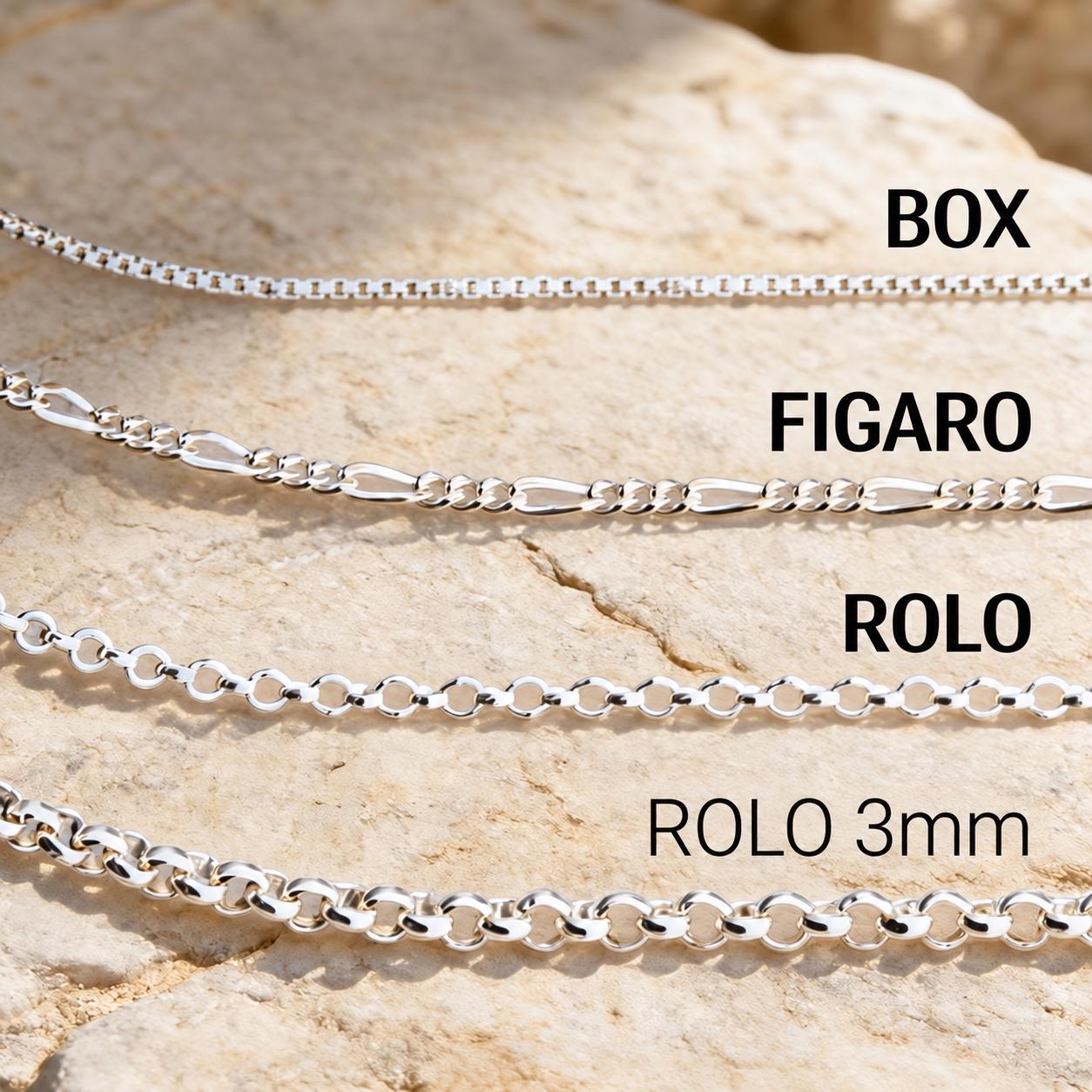 Sterling Silver Chain Only, Box, Rolo, Figaro, Cuban, Paperclip or Rope Sterling Silver Chain Only, Box, Rolo, Figaro, Cuban, Paperclip or Rope