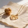 14K Gold Heart Necklace with Hebrew Chai, Solid Yellow or White, 21mm Judaica Pendant - handmade in Israel