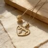 14K Gold Heart Necklace with Hebrew Chai, Solid Yellow or White, 21mm Judaica Pendant - handmade in Israel