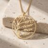 Family Tree Necklace with Engraved Hebrew Names, Sterling Silver Grandmother Pendant - handmade in Israel