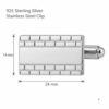 Engraved Cufflinks Sterling Silver, Custom Hebrew or English Text, Western Wall Brick Border, 24mm - handmade in Israel