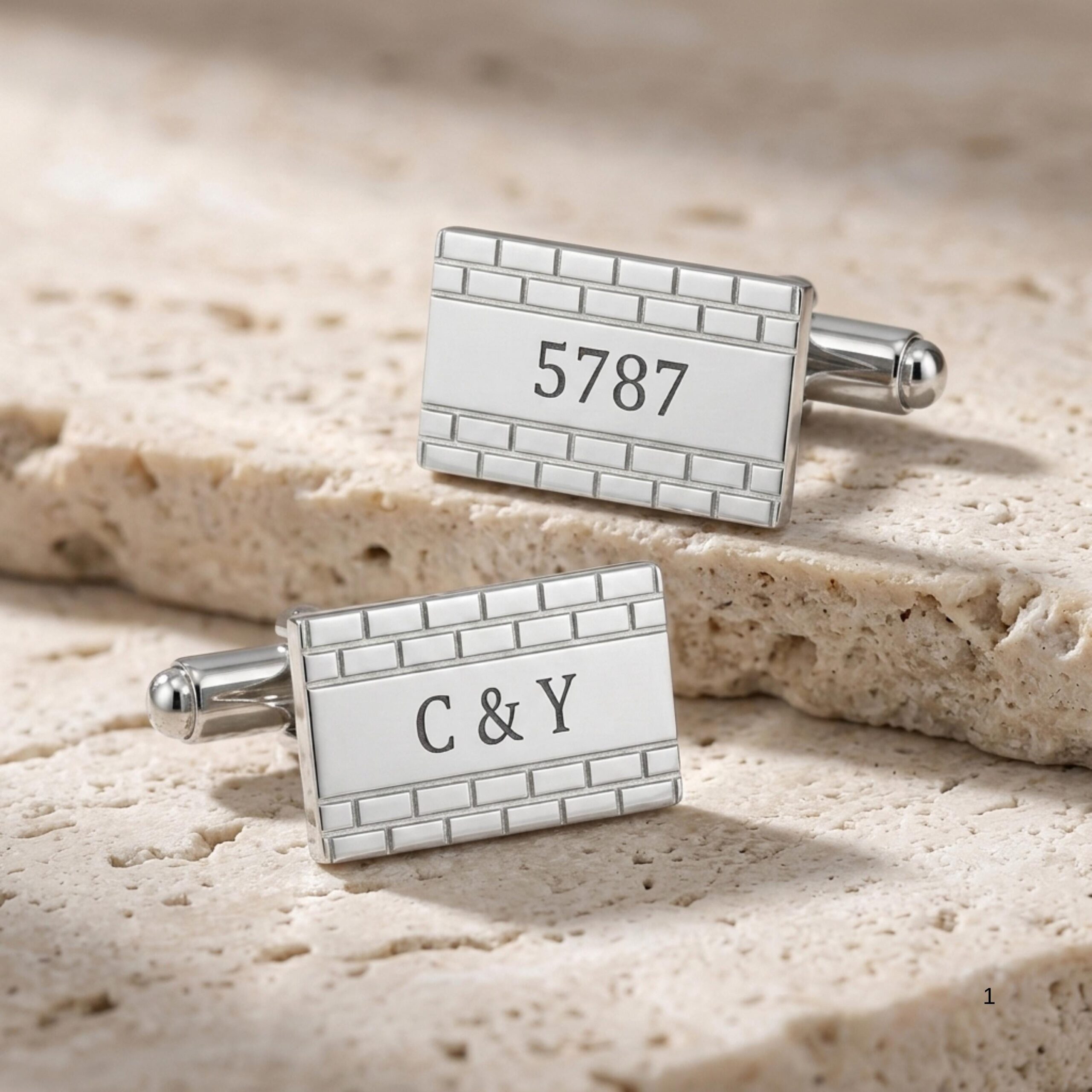 Engraved Cufflinks Sterling Silver, Custom Hebrew or English Text, Western Wall Brick Border Engraved Cufflinks Sterling Silver, Custom Hebrew or English Text, Western Wall Brick Border