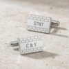 Engraved Cufflinks Sterling Silver, Custom Hebrew or English Text, Western Wall Brick Border, 24mm - handmade in Israel
