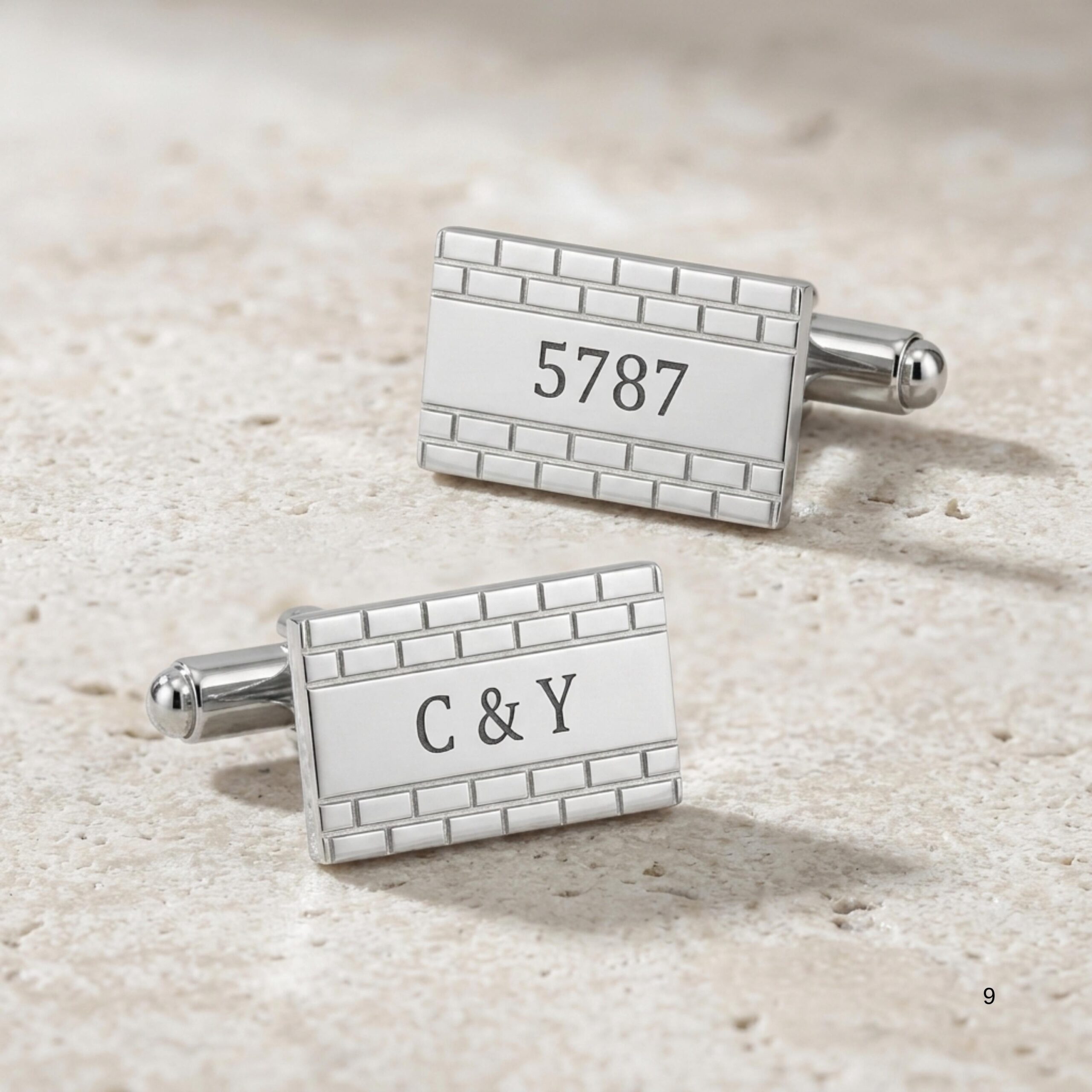 Engraved Cufflinks Sterling Silver, Custom Hebrew or English Text, Western Wall Brick Border Engraved Cufflinks Sterling Silver, Custom Hebrew or English Text, Western Wall Brick Border