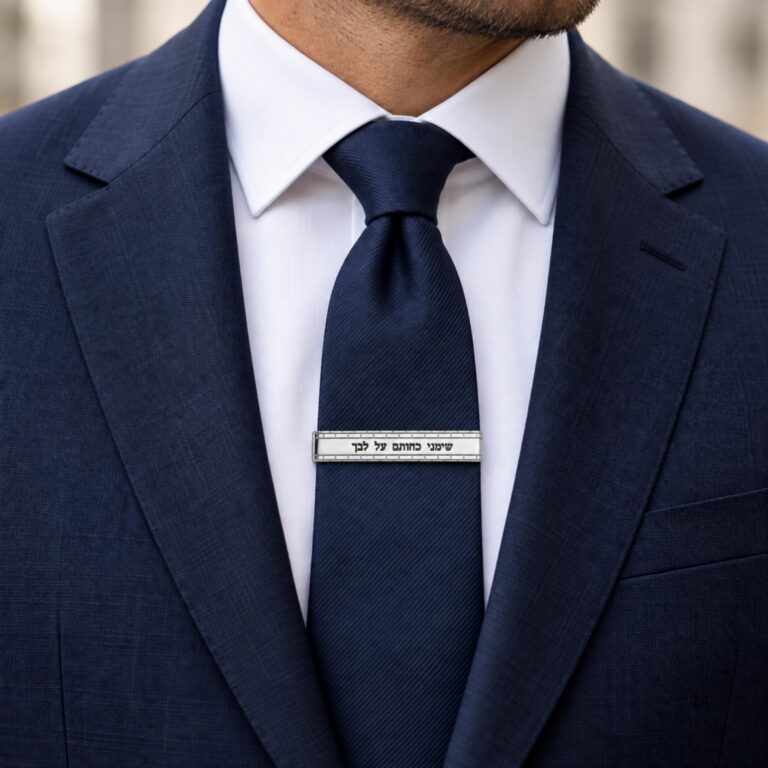 Engraved Tie Clip Sterling Silver, Western Wall Brick Border, Hebrew or English Text, 60mm - handmade in Israel