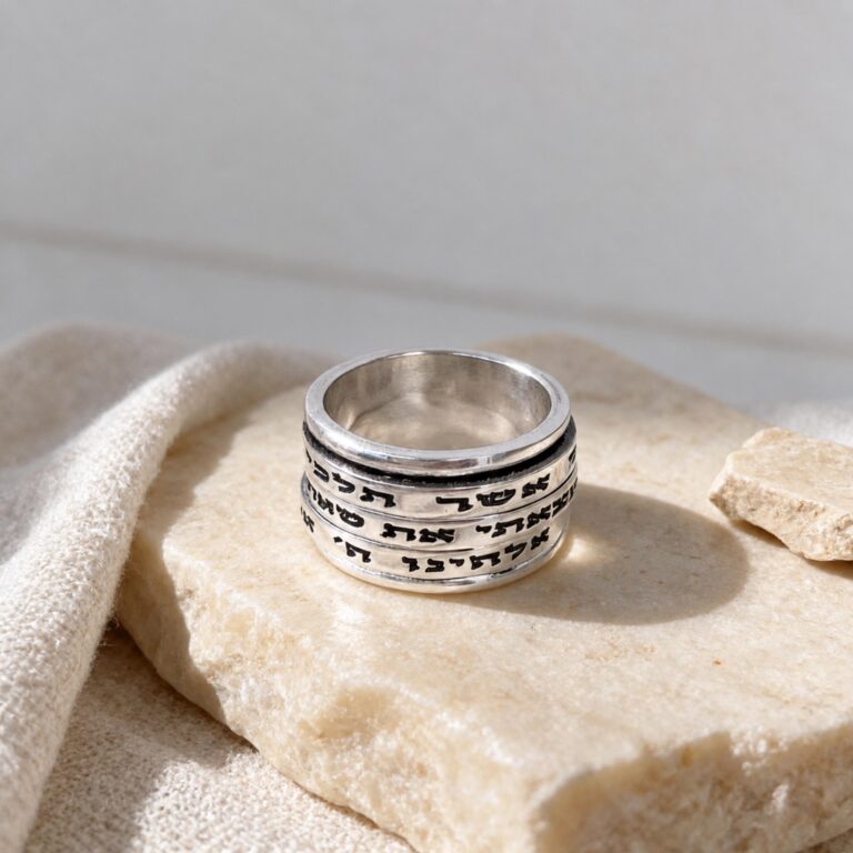 Hebrew Spinner Ring Sterling Silver, 12mm Wide Band, Three Custom Engraved Bible Verses