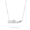 Solid Gold Name Necklace 14K Yellow or White, Birthstone Flower Charm, Cursive Nameplate 45mm - handmade in Israel