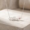 Solid Gold Name Necklace 14K Yellow or White, Birthstone Flower Charm, Cursive Nameplate 45mm - handmade in Israel