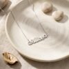 Solid Gold Name Necklace 14K Yellow or White, Birthstone Flower Charm, Cursive Nameplate 45mm - handmade in Israel