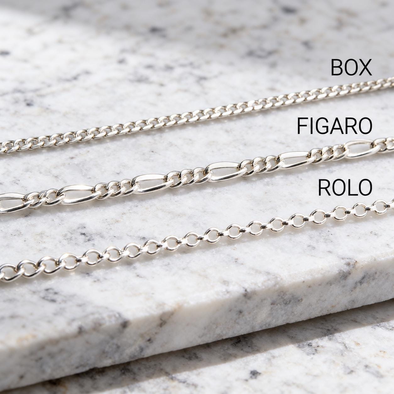 Sterling Silver Chain Only, Box, Rolo, Figaro, Cuban, Paperclip or Rope Sterling Silver Chain Only, Box, Rolo, Figaro, Cuban, Paperclip or Rope