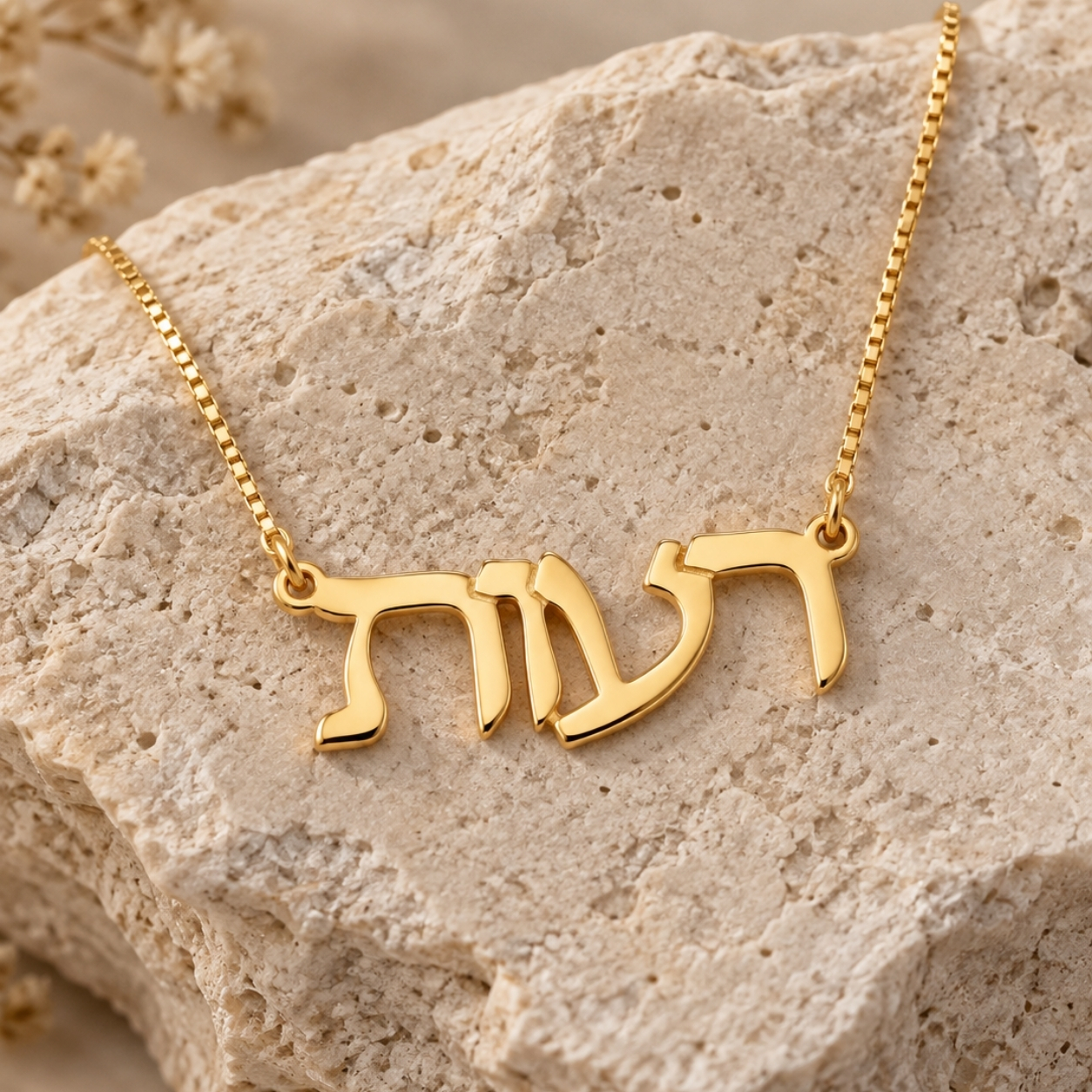 Hebrew Name Necklace 14K Solid Gold, Classic Nameplate, Yellow or White, 40mm Hebrew Name Necklace 14K Solid Gold, Classic Nameplate, Yellow or White, 40mm