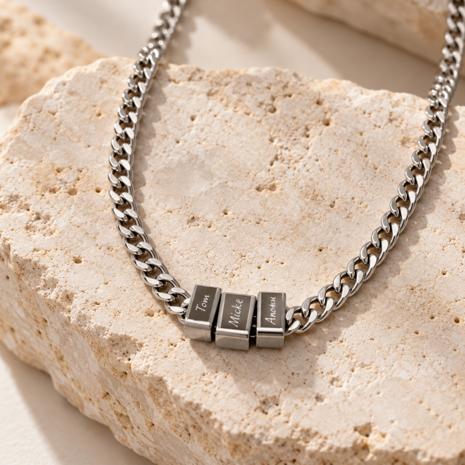 Hebrew Name Necklace for Dad, Engraved Bead Cuban Chain, Stainless Steel, Silver or Gold Hebrew Name Necklace for Dad, Engraved Bead Cuban Chain, Stainless Steel, Silver or Gold