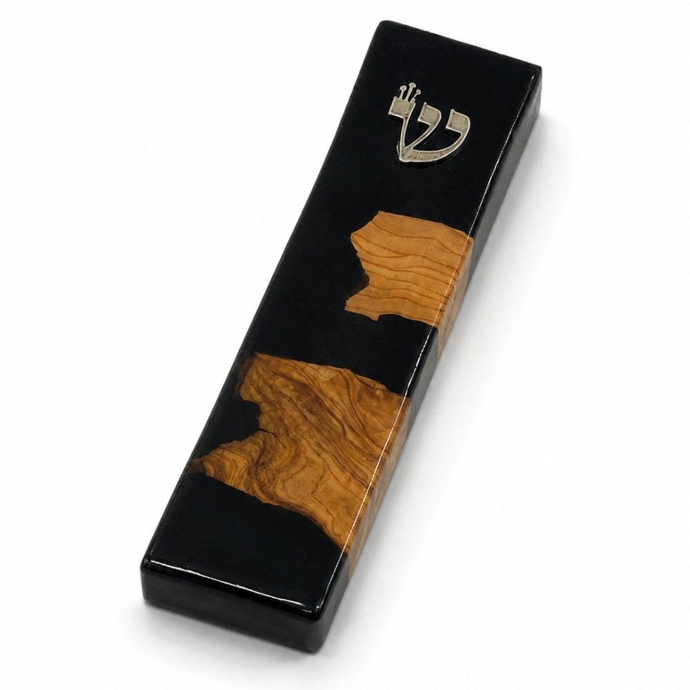 Handmade Olive Wood Mezuzah, Black Epoxy, Modern Judaica Handmade Olive Wood Mezuzah, Black Epoxy, Modern Judaica