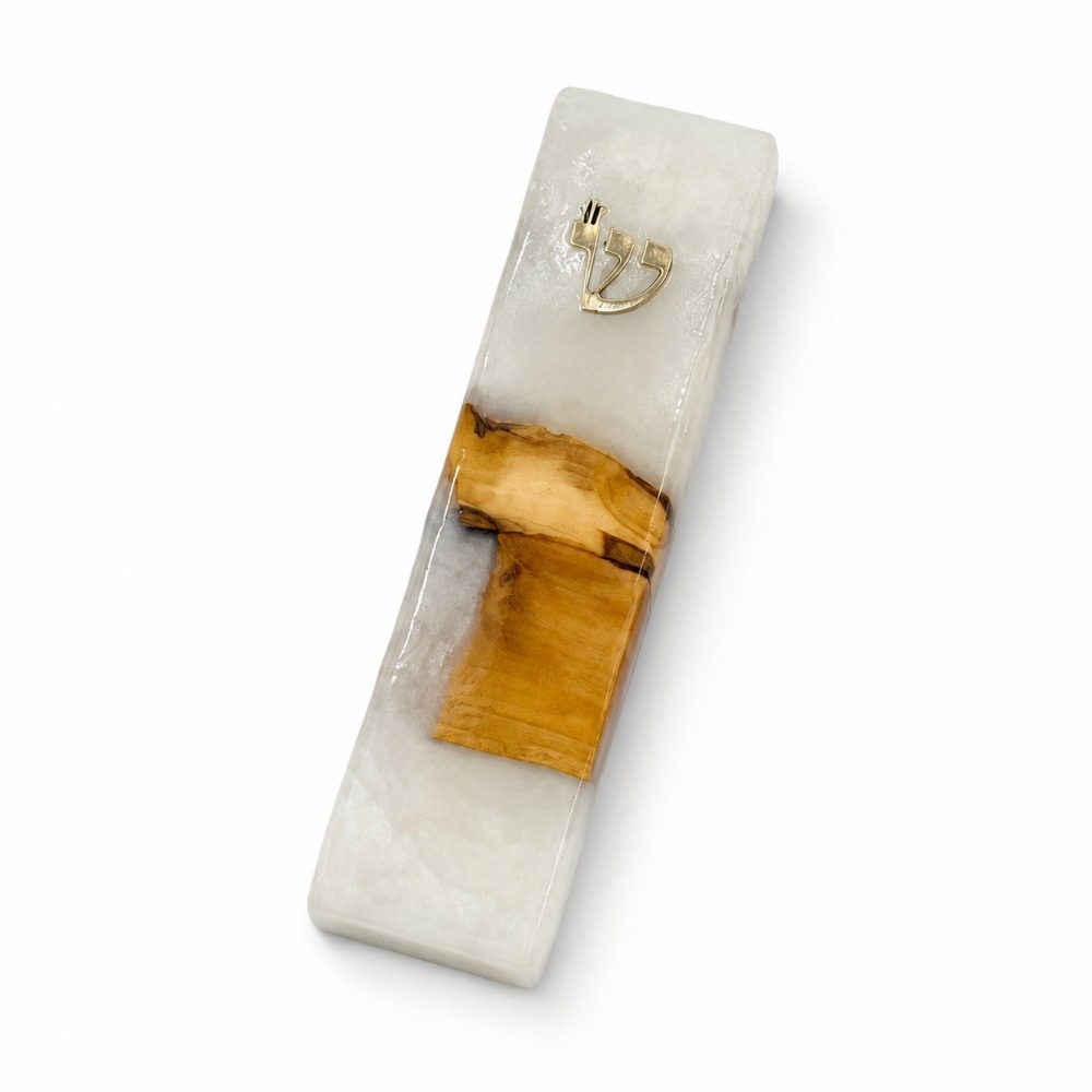 Handmade Olive Wood Mezuzah Case, White Epoxy Resin, Jewish Home Decor Handmade Olive Wood Mezuzah Case, White Epoxy Resin, Jewish Home Decor