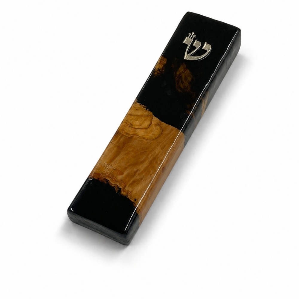 Handmade Olive Wood Mezuzah, Black Epoxy, Modern Judaica Handmade Olive Wood Mezuzah, Black Epoxy, Modern Judaica