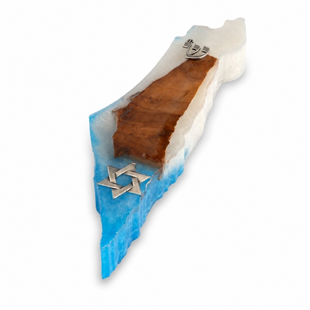 Handmade Olive Wood Mezuzah, Israel Map, Two-Tone Resin Judaica Handmade Olive Wood Mezuzah, Israel Map, Two-Tone Resin Judaica