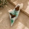 Israel map olive wood mezuzah case with white and green epoxy on stone, handmade in Israel
