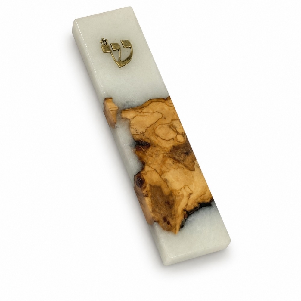Handmade Olive Wood Mezuzah Case, White Epoxy Resin, Jewish Home Decor Handmade Olive Wood Mezuzah Case, White Epoxy Resin, Jewish Home Decor