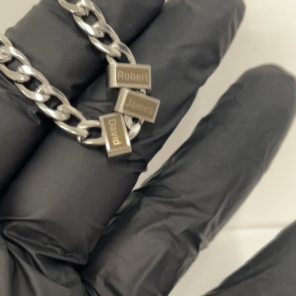 Hebrew Name Necklace for Dad, Engraved Bead Cuban Chain, Stainless Steel, Silver or Gold Hebrew Name Necklace for Dad, Engraved Bead Cuban Chain, Stainless Steel, Silver or Gold