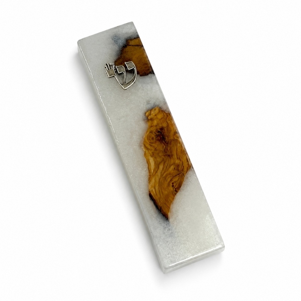 Handmade Olive Wood Mezuzah Case, White Epoxy Resin, Jewish Home Decor Handmade Olive Wood Mezuzah Case, White Epoxy Resin, Jewish Home Decor