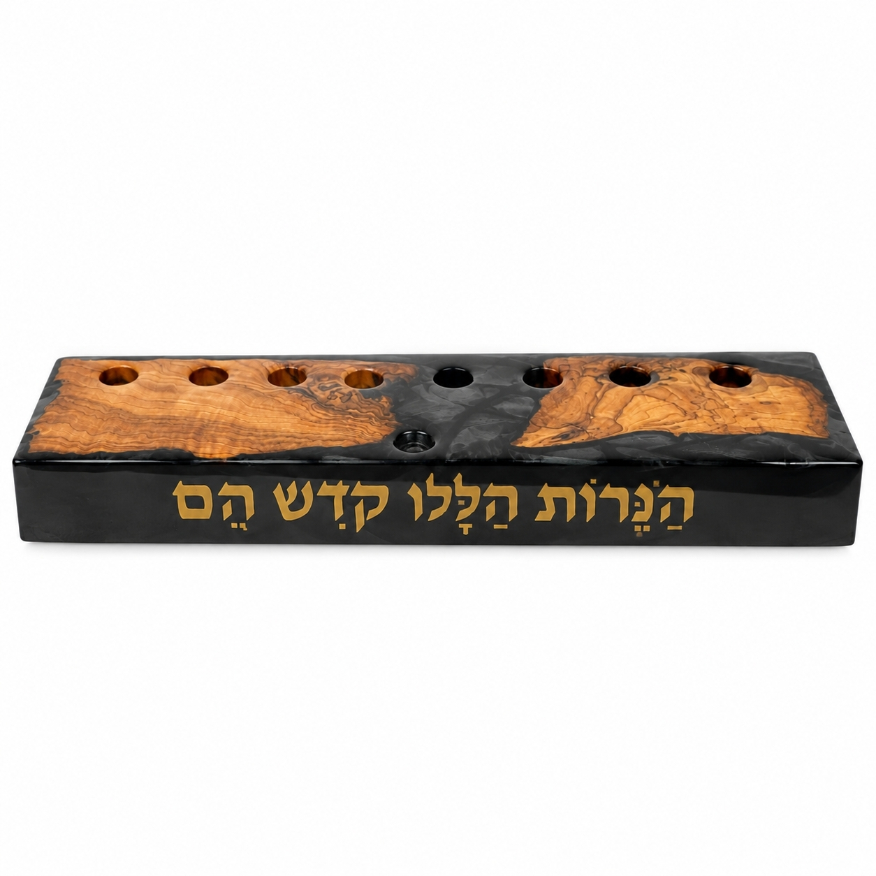 Olive Wood Hanukkah Menorah with Epoxy Resin, Modern Handmade Chanukiah Olive Wood Hanukkah Menorah with Epoxy Resin, Modern Handmade Chanukiah