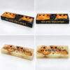 Black and white epoxy olive wood Hanukkah menorahs shown from four angles with engraved Hebrew text