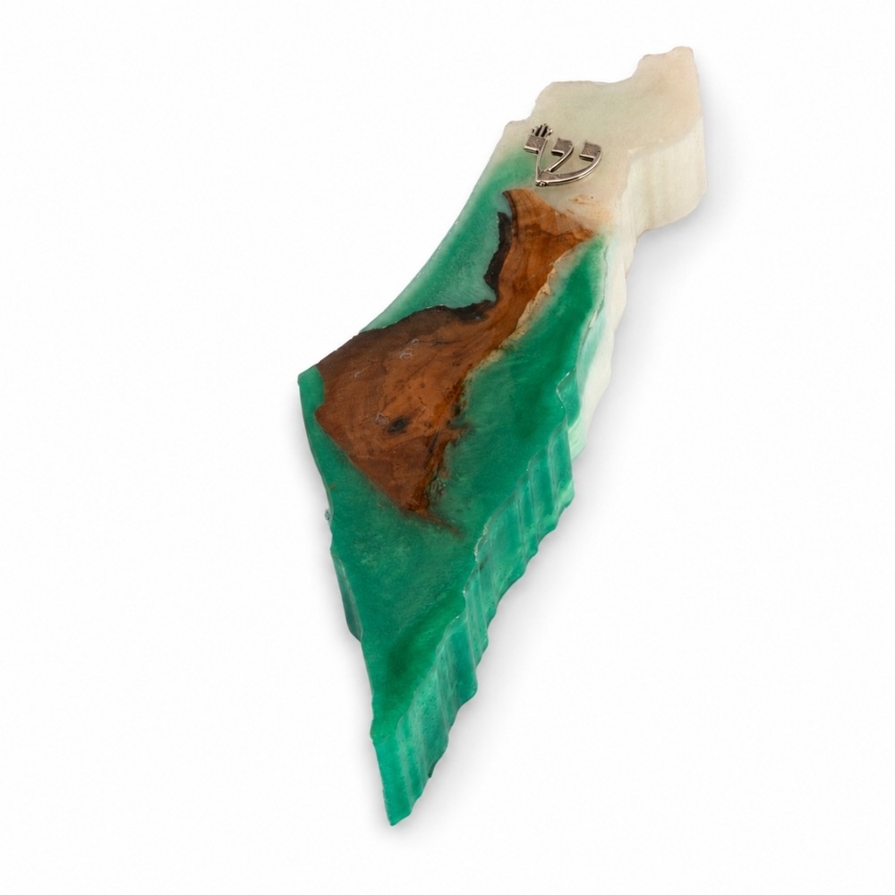 Handmade Olive Wood Mezuzah, Israel Map, Two-Tone Resin Judaica Handmade Olive Wood Mezuzah, Israel Map, Two-Tone Resin Judaica