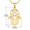 Hamsa necklace size guide: the 14K gold Evil Eye pendant measures 20 x 30 mm (0.8 x 1.2 inches) without the bail