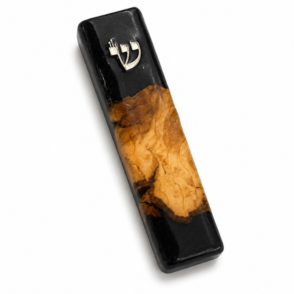 Handmade Olive Wood Mezuzah, Black Epoxy, Modern Judaica Handmade Olive Wood Mezuzah, Black Epoxy, Modern Judaica