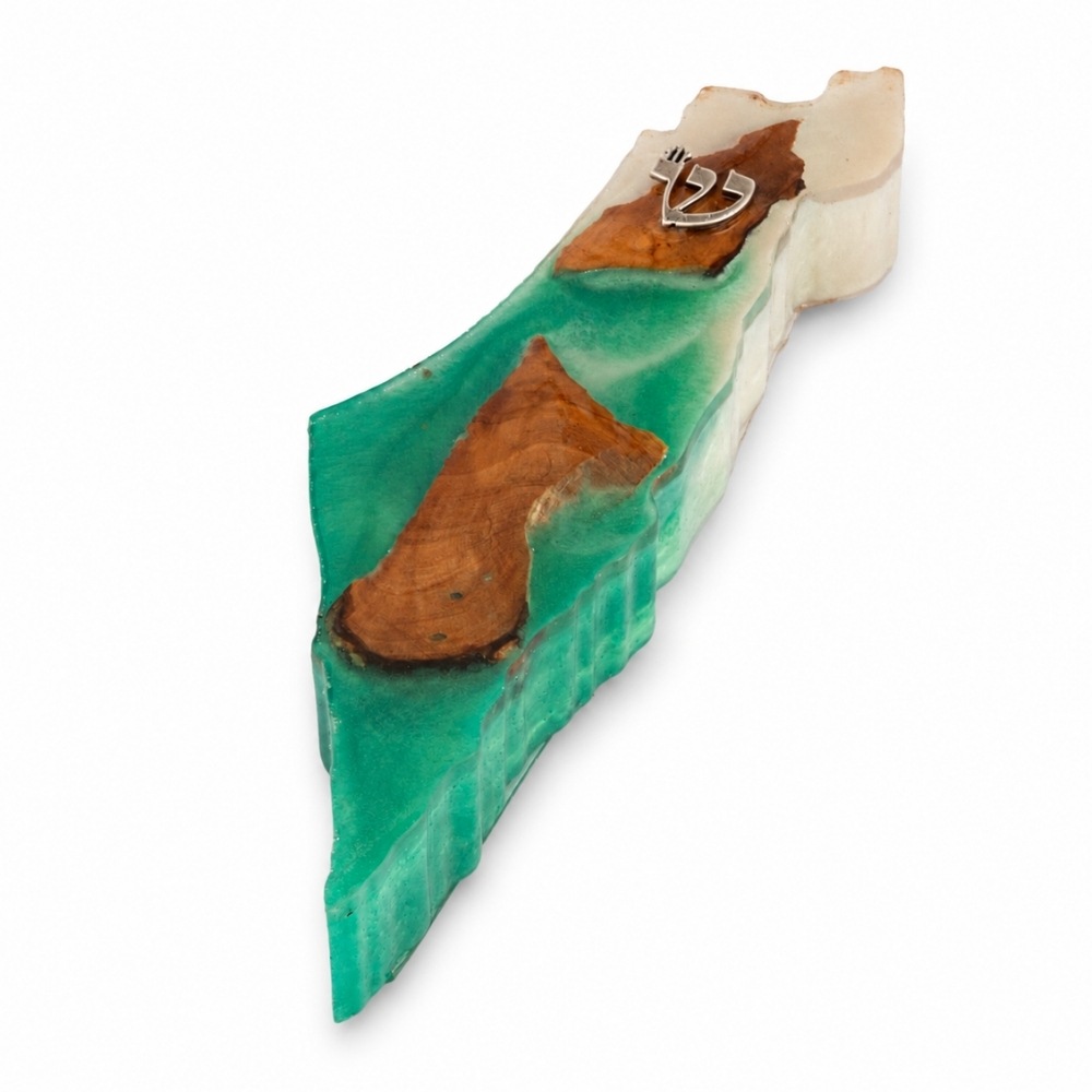 Handmade Olive Wood Mezuzah, Israel Map, Two-Tone Resin Judaica Handmade Olive Wood Mezuzah, Israel Map, Two-Tone Resin Judaica