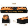 Black epoxy olive wood Hanukkah menorah with size guide 25 cm long, 7 cm wide and 3 cm high