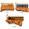 Three olive wood Hanukkah menorah models in white, blue and black epoxy resin