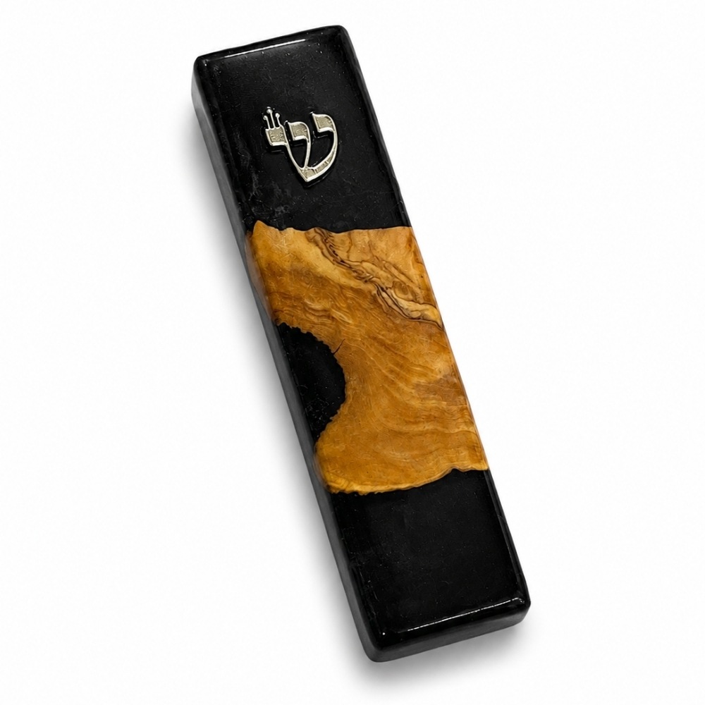 Handmade Olive Wood Mezuzah, Black Epoxy, Modern Judaica Handmade Olive Wood Mezuzah, Black Epoxy, Modern Judaica
