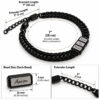 Size guide for the black Hebrew name bracelet: 7 inch bracelet length, 2 inch extender chain and 10 x 5 mm engraved bead