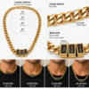 Chain length chart from 18 to 24 inches with bead and chain measurements, plus men wearing the gold name bead necklace