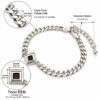 Nano Bible Bracelet dimensions: square Tanakh pendant 22 x 22 mm (0.87 in), Cuban link chain 4.4 mm (0.17 in) wide, and 5 cm (2 in) extender chain
