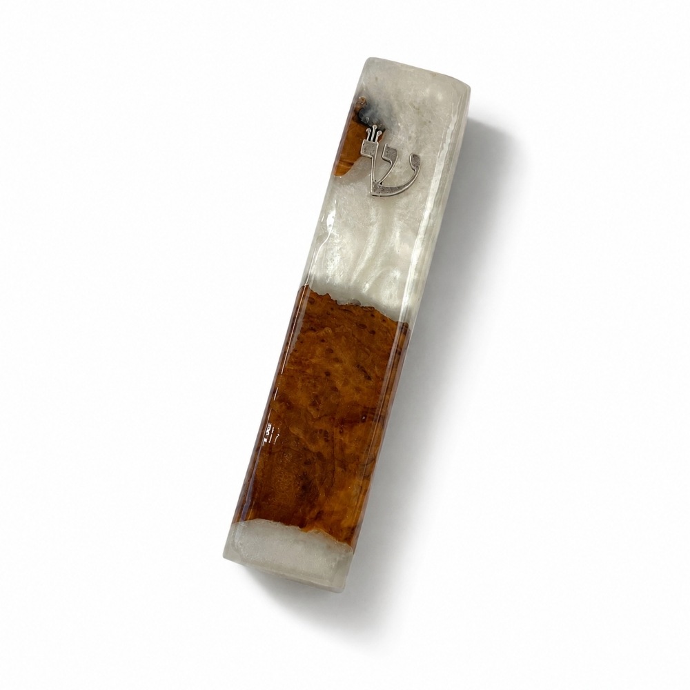 Handmade Olive Wood Mezuzah Case, White Epoxy Resin, Jewish Home Decor Handmade Olive Wood Mezuzah Case, White Epoxy Resin, Jewish Home Decor