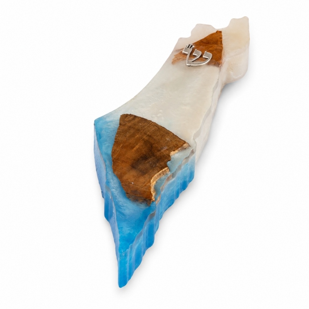 Handmade Olive Wood Mezuzah, Israel Map, Two-Tone Resin Judaica Handmade Olive Wood Mezuzah, Israel Map, Two-Tone Resin Judaica