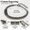 Hebrew name bracelet dimensions: 18 cm plus 4 cm extender, 8 mm wide wheat chain, 10 x 5 mm engraved beads