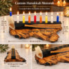 Black olive wood Hanukkah menorah size chart, 30 cm long and 14 cm high