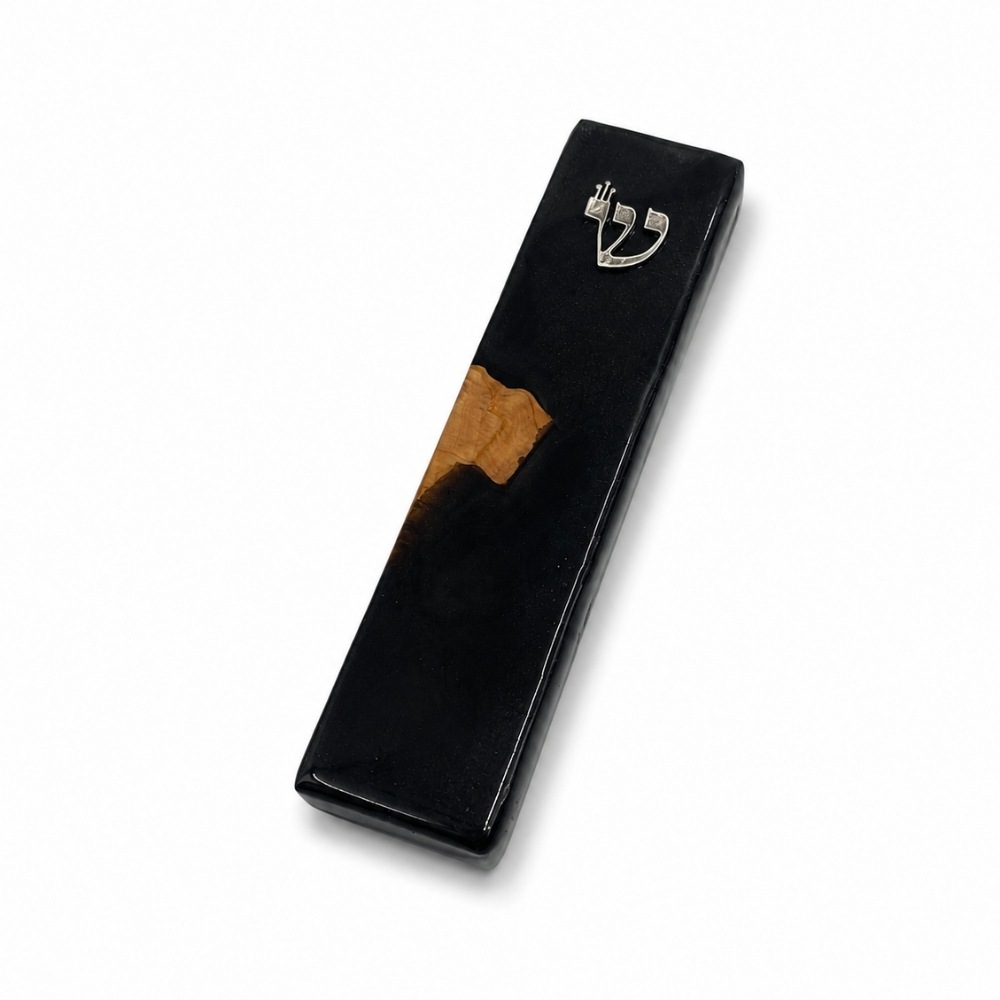 Handmade Olive Wood Mezuzah, Black Epoxy, Modern Judaica Handmade Olive Wood Mezuzah, Black Epoxy, Modern Judaica