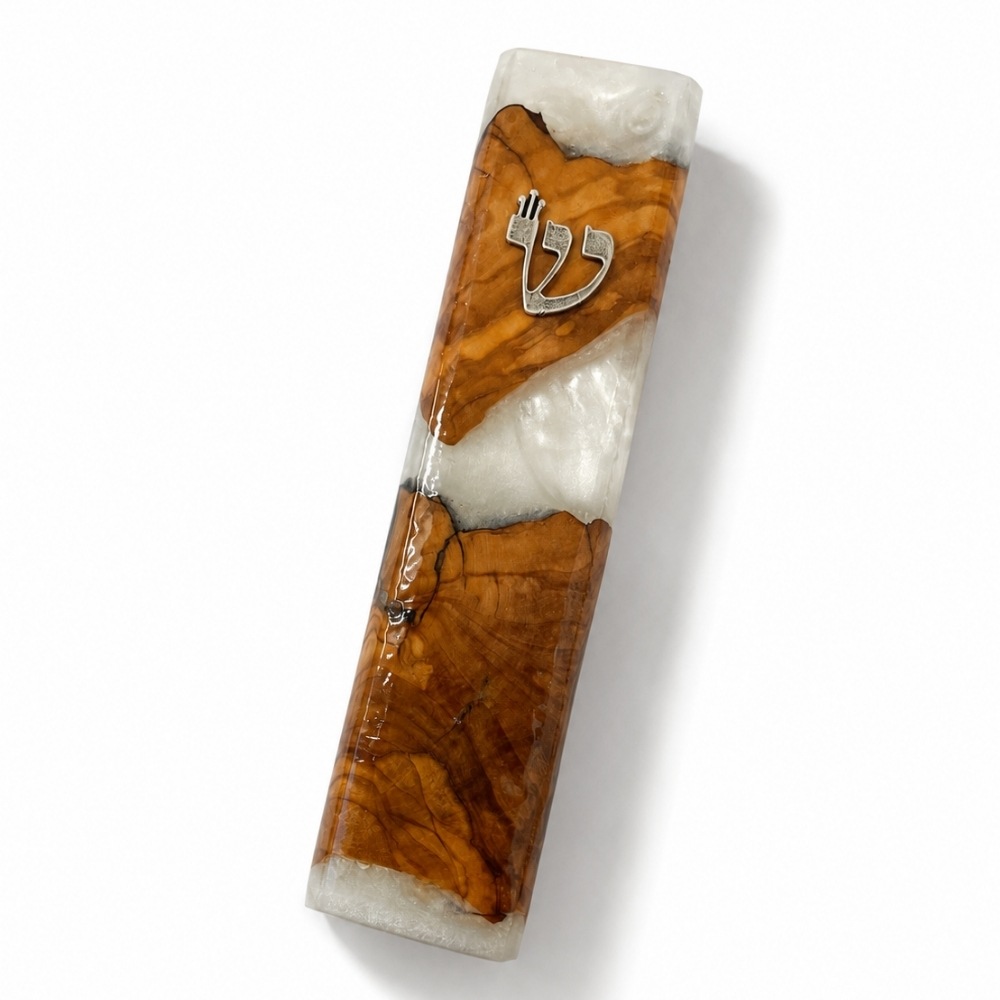 Handmade Olive Wood Mezuzah Case, White Epoxy Resin, Jewish Home Decor Handmade Olive Wood Mezuzah Case, White Epoxy Resin, Jewish Home Decor