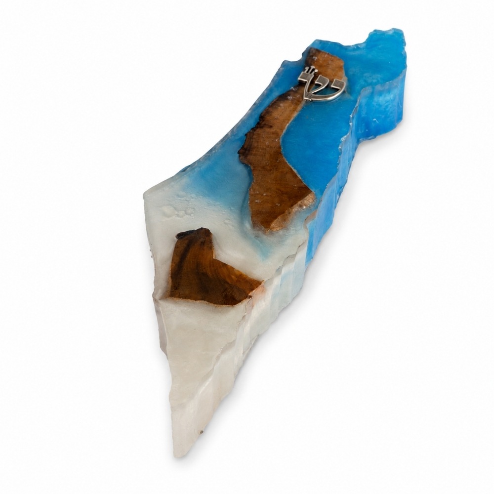 Handmade Olive Wood Mezuzah, Israel Map, Two-Tone Resin Judaica Handmade Olive Wood Mezuzah, Israel Map, Two-Tone Resin Judaica