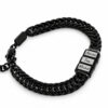 Black wheat chain bracelet with three engraved name beads seen from the side, personalized bracelet for men