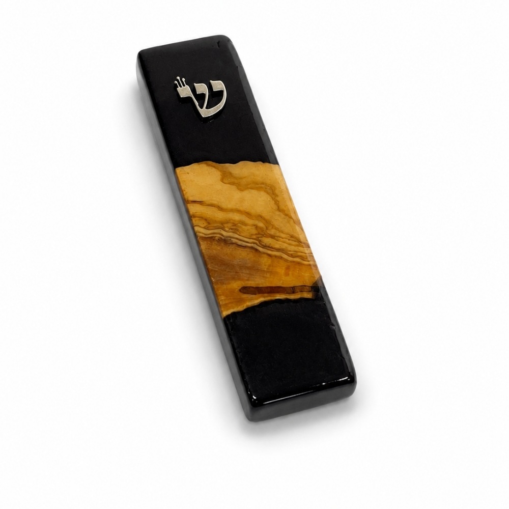 Handmade Olive Wood Mezuzah, Black Epoxy, Modern Judaica Handmade Olive Wood Mezuzah, Black Epoxy, Modern Judaica