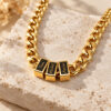 Gold tone Cuban chain with three engraved name beads on travertine stone, Hebrew name necklace for dad in gold