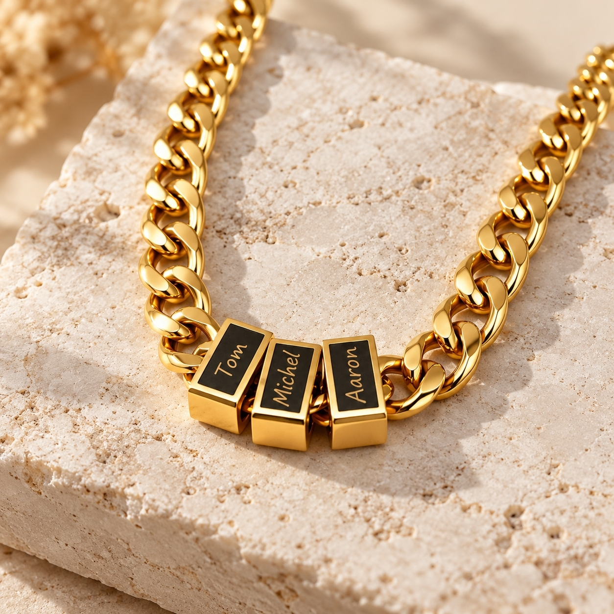 Hebrew Name Necklace for Dad, Engraved Bead Cuban Chain, Stainless Steel, Silver or Gold Hebrew Name Necklace for Dad, Engraved Bead Cuban Chain, Stainless Steel, Silver or Gold
