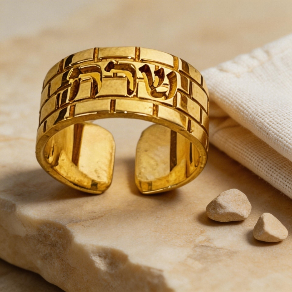 Hebrew Name Ring 14K Solid Gold, Western Wall Open Band, Yellow or White, 7mm Wide Hebrew Name Ring 14K Solid Gold, Western Wall Open Band, Yellow or White, 7mm Wide